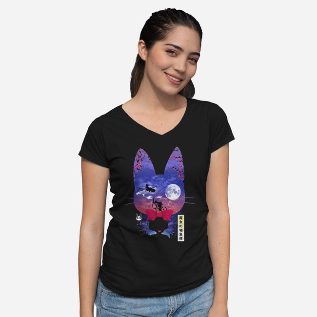 Cat Delivery-Womens-V-Neck-Tee-dandingeroz