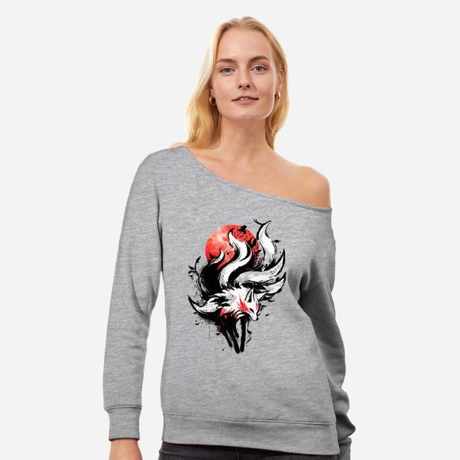 Kitsune Fox Splash-Womens-Off Shoulder-Sweatshirt-fanfreak1