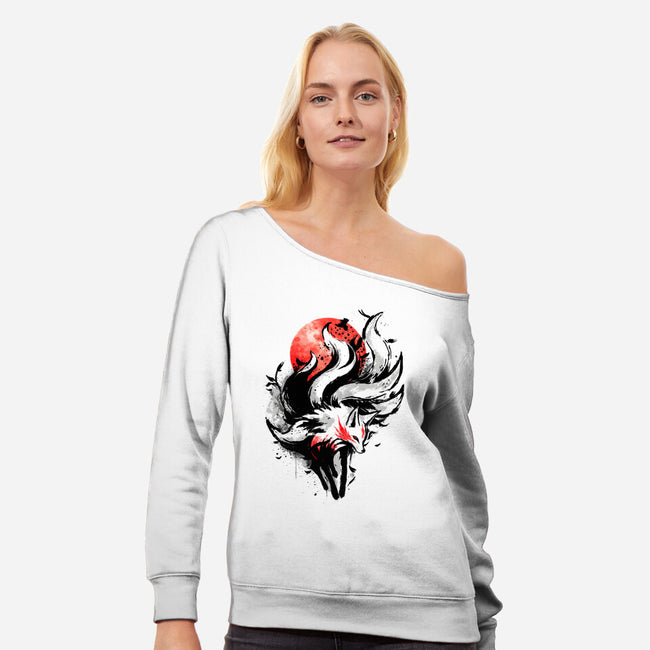 Kitsune Fox Splash-Womens-Off Shoulder-Sweatshirt-fanfreak1