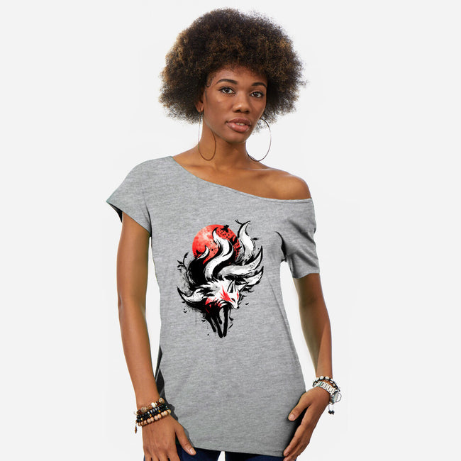 Kitsune Fox Splash-Womens-Off Shoulder-Tee-fanfreak1