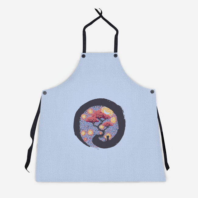 Sumie Starry Night Cat-Unisex-Kitchen-Apron-tobefonseca