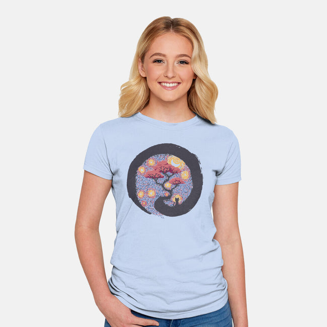 Sumie Starry Night Cat-Womens-Fitted-Tee-tobefonseca