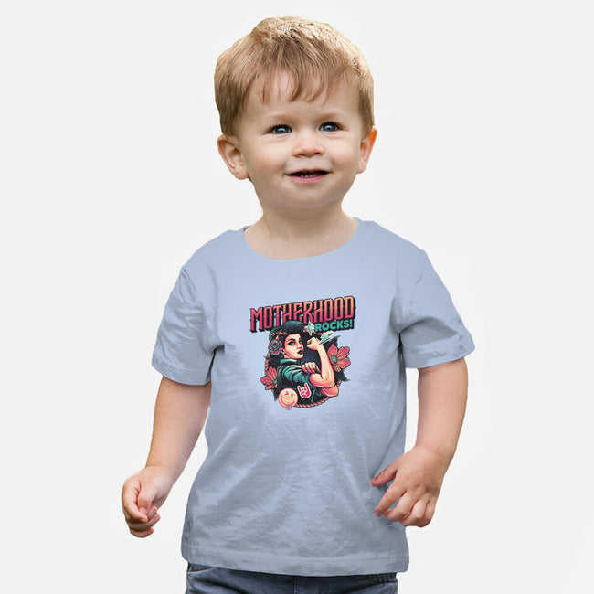 Motherhood Rocks-Baby-Basic-Tee-momma_gorilla