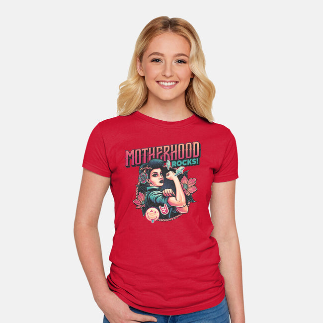 Motherhood Rocks-Womens-Fitted-Tee-momma_gorilla