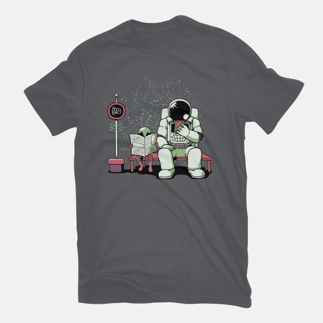 Bus Stop In Space-Unisex-Basic-Tee-tobefonseca