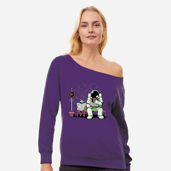 Bus Stop In Space-Womens-Off Shoulder-Sweatshirt-tobefonseca