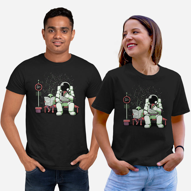 Bus Stop In Space-Unisex-Basic-Tee-tobefonseca