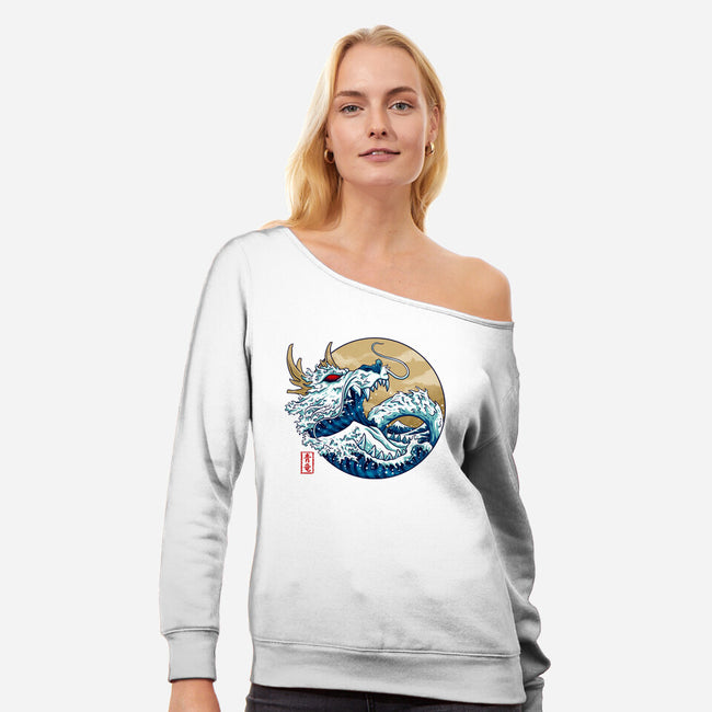 Dragon Wave Off Kanagawa-Womens-Off Shoulder-Sweatshirt-spoilerinc