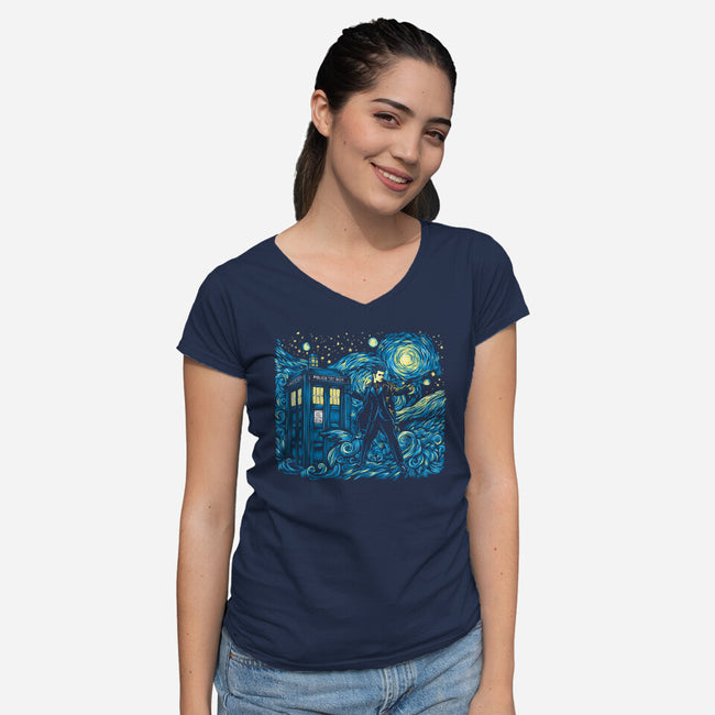 Tenth Doctor Dreams Of Time And Space-Womens-V-Neck-Tee-DrMonekers