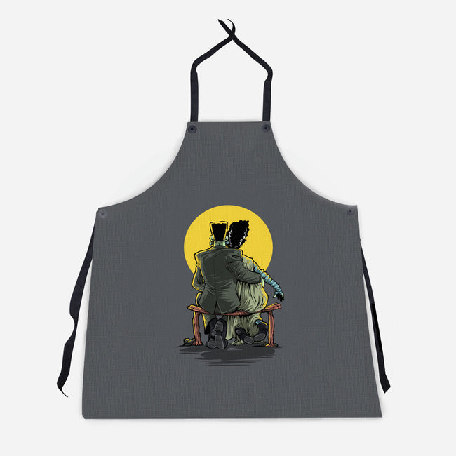 Monster And Bride Gazing At The Moon-Unisex-Kitchen-Apron-zascanauta