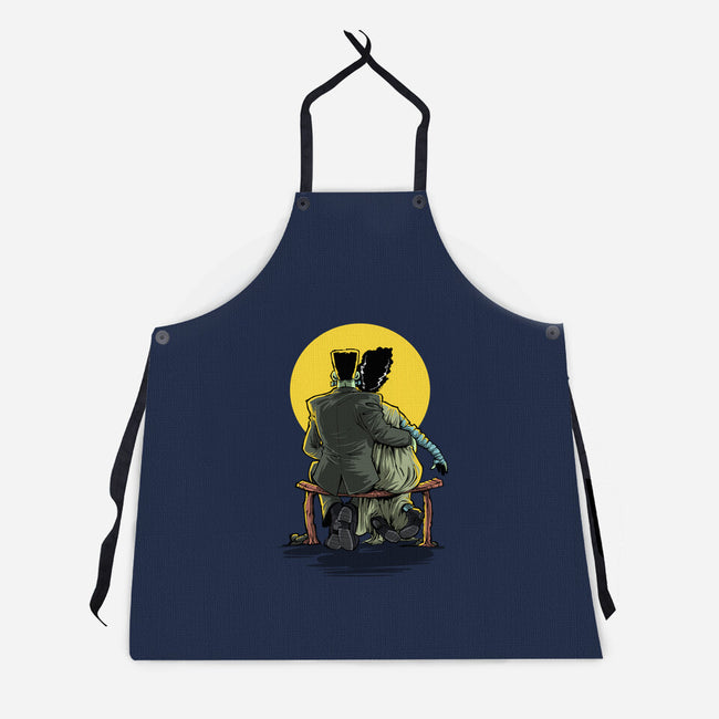 Monster And Bride Gazing At The Moon-Unisex-Kitchen-Apron-zascanauta