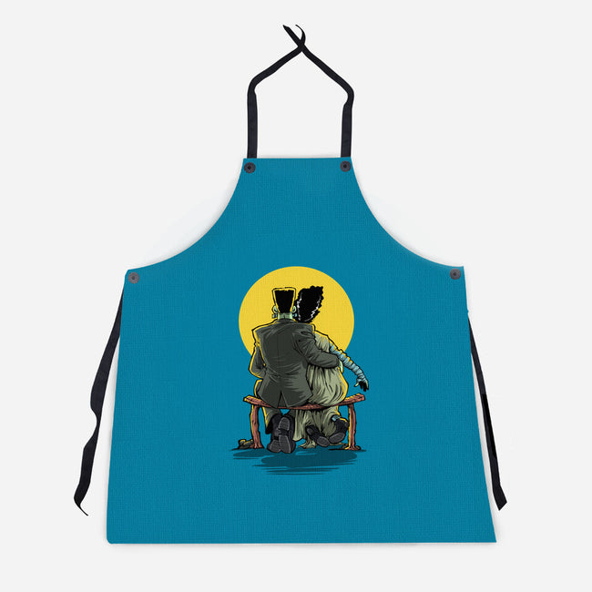 Monster And Bride Gazing At The Moon-Unisex-Kitchen-Apron-zascanauta