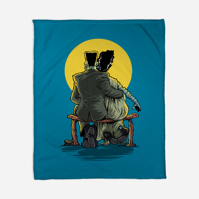 Monster And Bride Gazing At The Moon-None-Fleece-Blanket-zascanauta