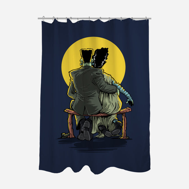 Monster And Bride Gazing At The Moon-None-Polyester-Shower Curtain-zascanauta