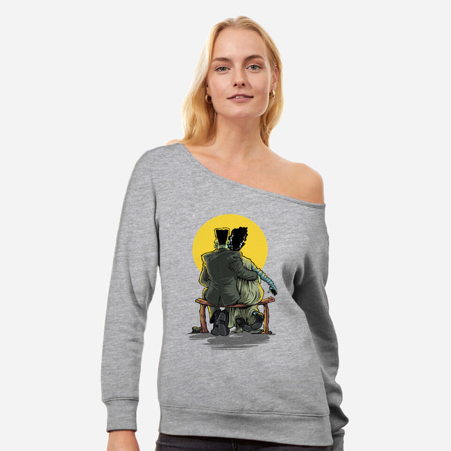 Monster And Bride Gazing At The Moon-Womens-Off Shoulder-Sweatshirt-zascanauta