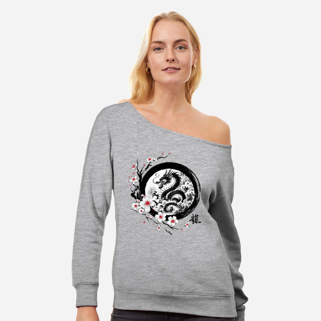 Year Of The Dragon Sumi-e-Womens-Off Shoulder-Sweatshirt-DrMonekers