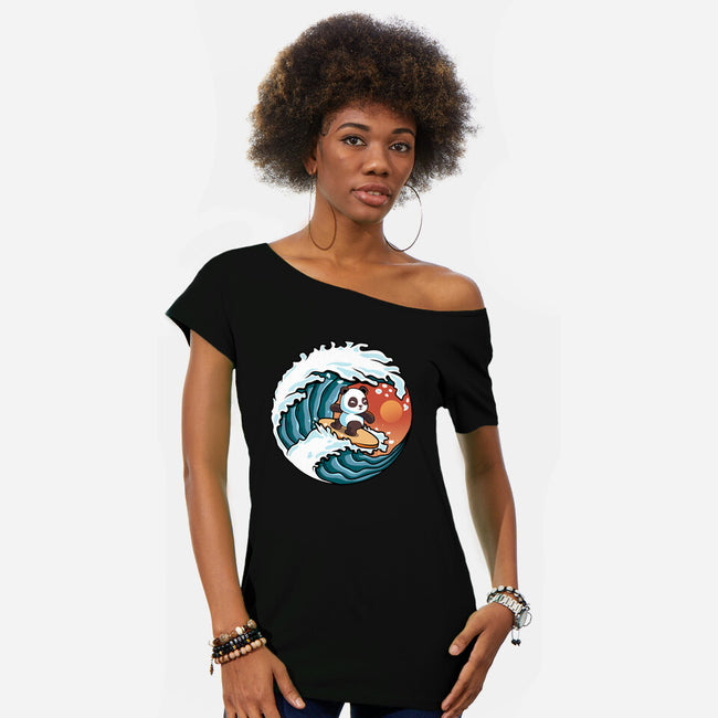 Surfing Panda-Womens-Off Shoulder-Tee-erion_designs