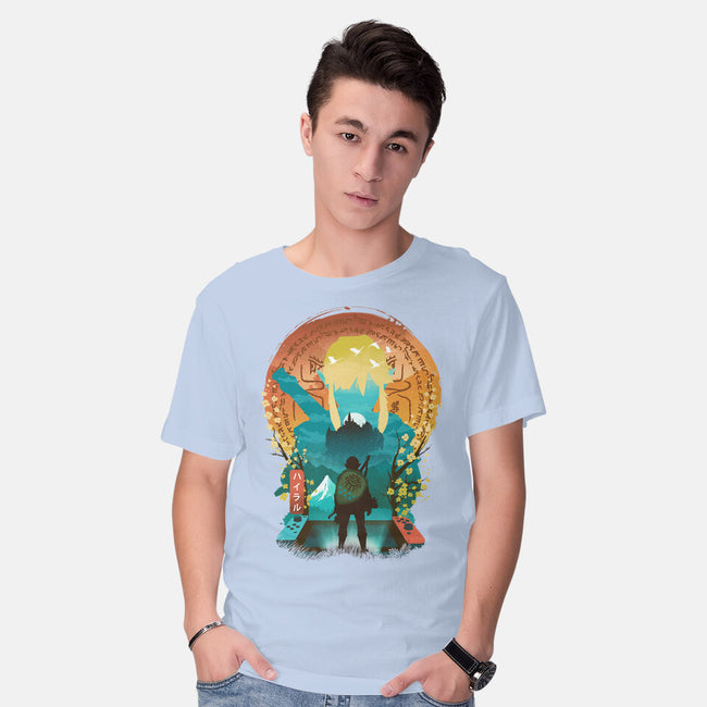 Ukiyo E Hero Landscape-Mens-Basic-Tee-dandingeroz