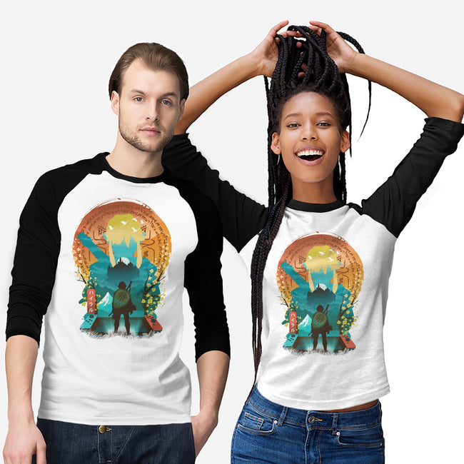 Ukiyo E Hero Landscape-Unisex-Baseball-Tee-dandingeroz