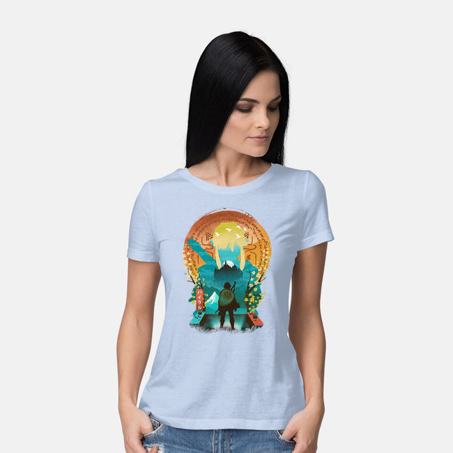 Ukiyo E Hero Landscape-Womens-Basic-Tee-dandingeroz