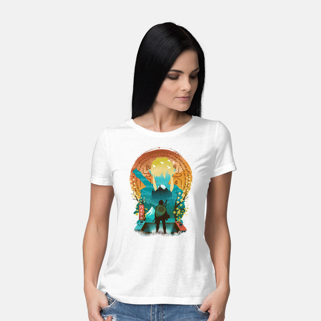 Ukiyo E Hero Landscape-Womens-Basic-Tee-dandingeroz