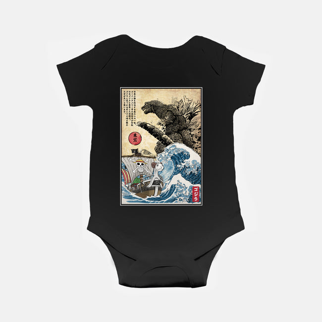 Straw Hat Pirates Meet Godzilla-Baby-Basic-Onesie-DrMonekers