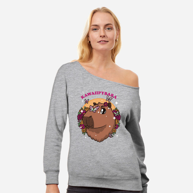 Cute Kawaii Capybara-Womens-Off Shoulder-Sweatshirt-Studio Mootant