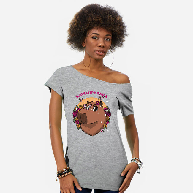 Cute Kawaii Capybara-Womens-Off Shoulder-Tee-Studio Mootant