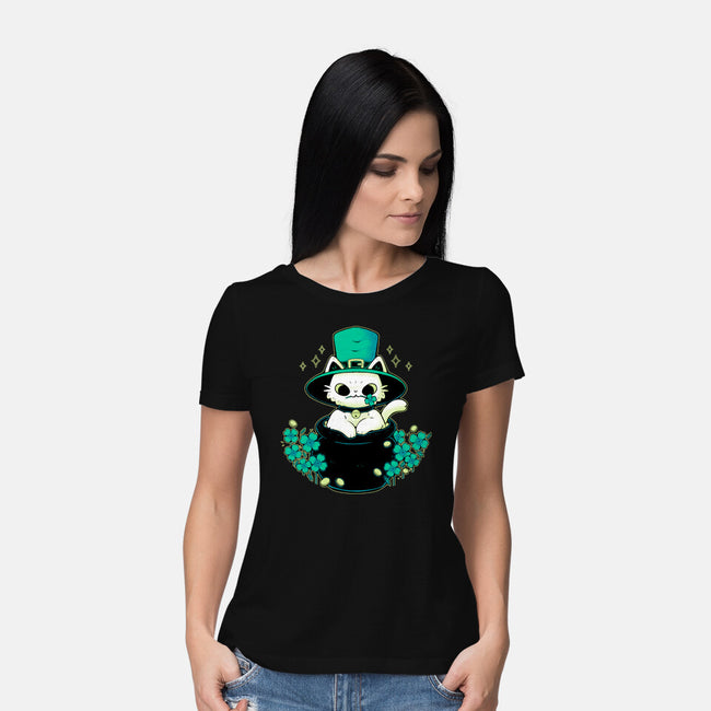 Cute St Patrick Cat-Womens-Basic-Tee-xMorfina