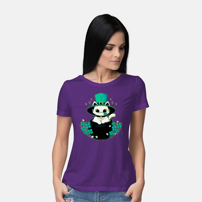 Cute St Patrick Cat-Womens-Basic-Tee-xMorfina