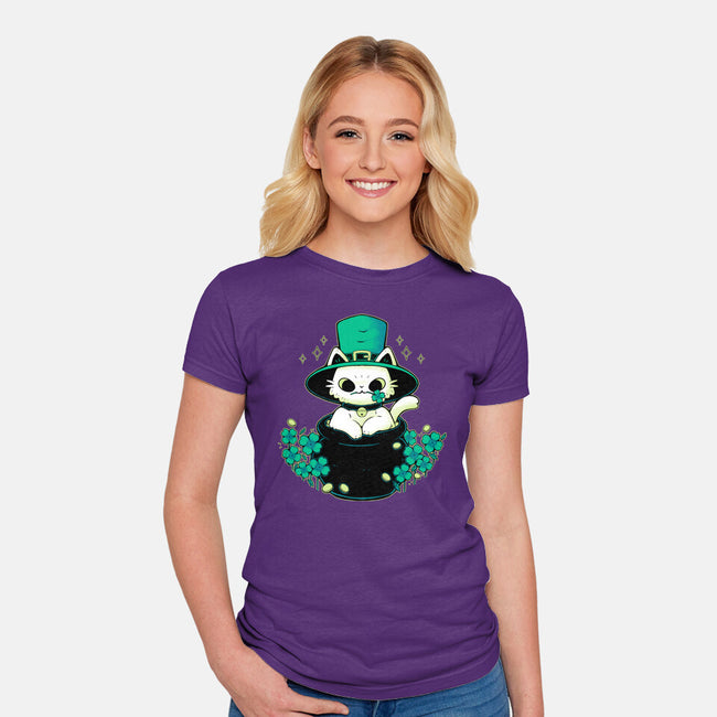 Cute St Patrick Cat-Womens-Fitted-Tee-xMorfina