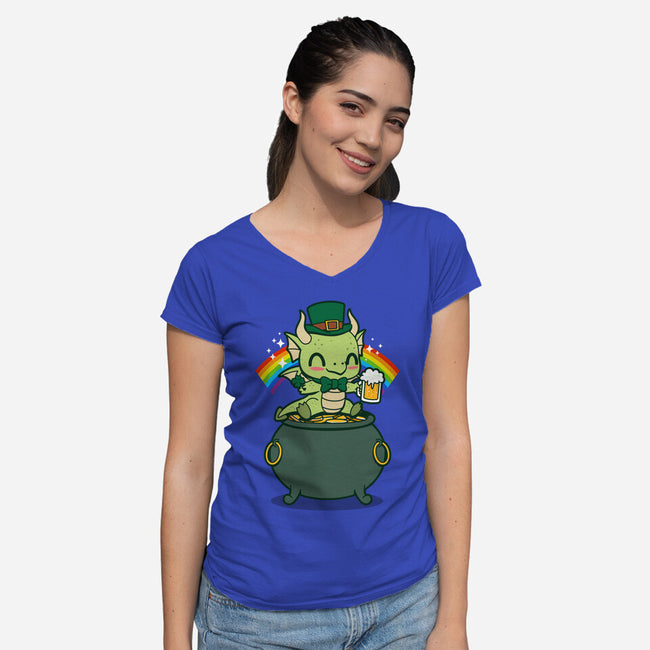 Lucky Irish Dragon-Womens-V-Neck-Tee-Boggs Nicolas