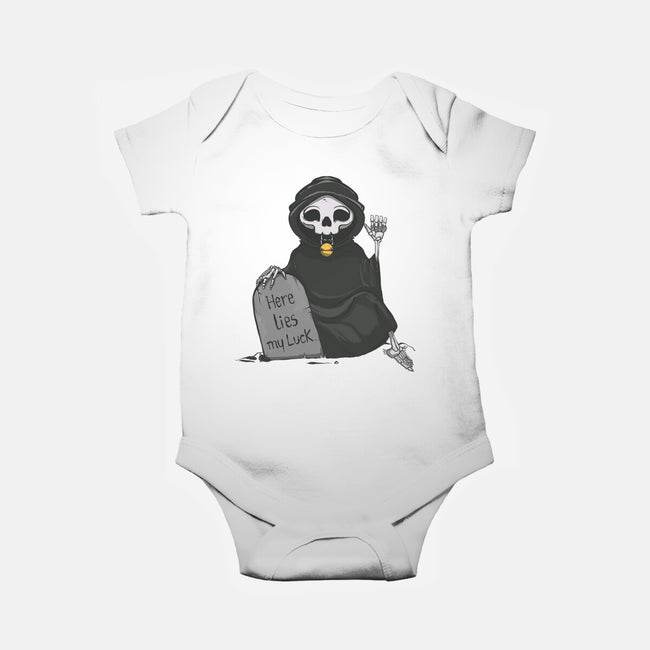 Here Lies My Luck-Baby-Basic-Onesie-OnlyColorsDesigns