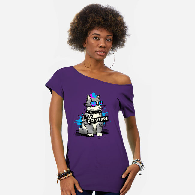 Bad Cattitude Graffiti-Womens-Off Shoulder-Tee-NemiMakeit