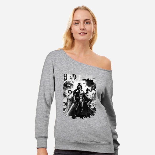 Skywalkers Sumi-e-Womens-Off Shoulder-Sweatshirt-DrMonekers