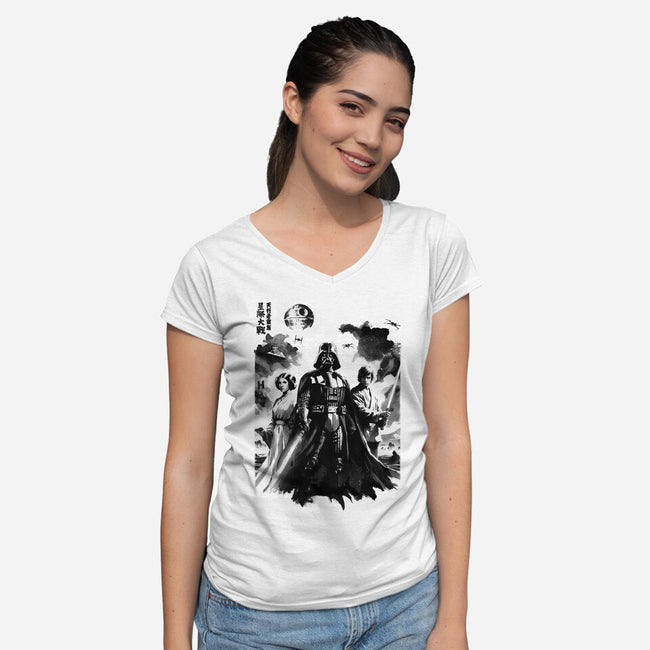 Skywalkers Sumi-e-Womens-V-Neck-Tee-DrMonekers