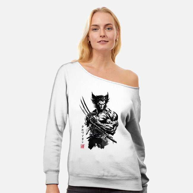 Mutant Samurai Sumi-e-Womens-Off Shoulder-Sweatshirt-DrMonekers