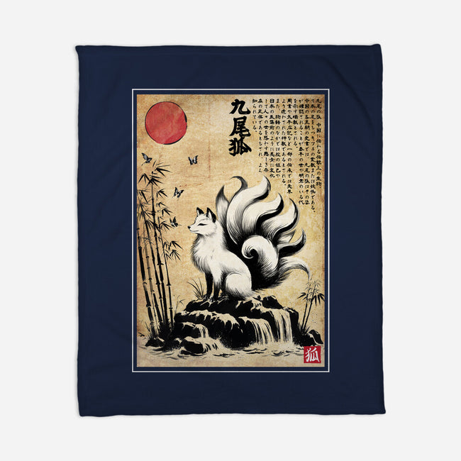 Kitsune Woodblock-None-Fleece-Blanket-DrMonekers