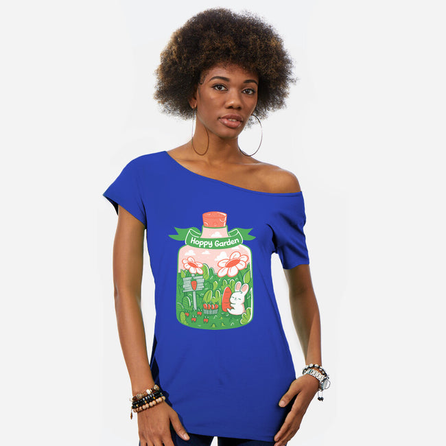 Hoppy Bunny Garden-Womens-Off Shoulder-Tee-tobefonseca