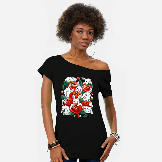 White Rabbit Rose-Womens-Off Shoulder-Tee-Vallina84