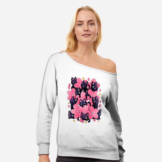 Sakura Cats-Womens-Off Shoulder-Sweatshirt-Vallina84