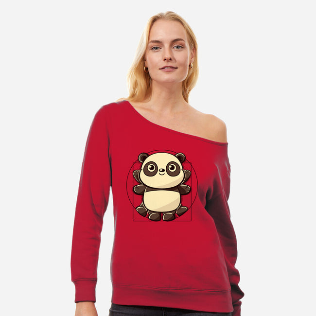 Vitruvian Panda-Womens-Off Shoulder-Sweatshirt-koalastudio