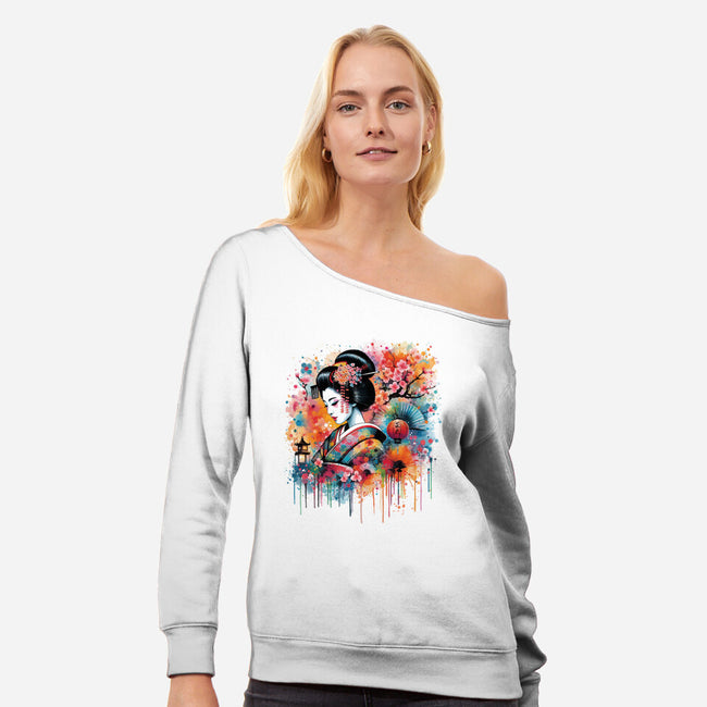 Geiko Watercolor-Womens-Off Shoulder-Sweatshirt-DrMonekers