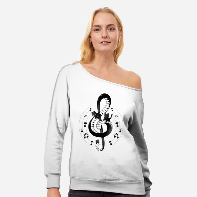 Violin Key Kittens-Womens-Off Shoulder-Sweatshirt-Vallina84