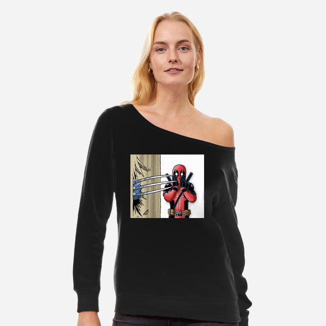 Here's Logan-Womens-Off Shoulder-Sweatshirt-Barbadifuoco