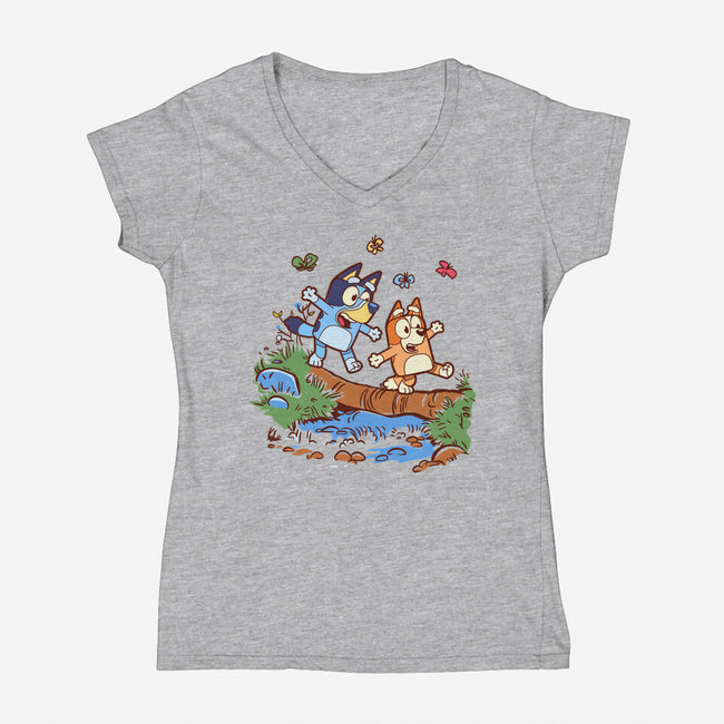 Walking Down The Stream-Womens-V-Neck-Tee-Xentee