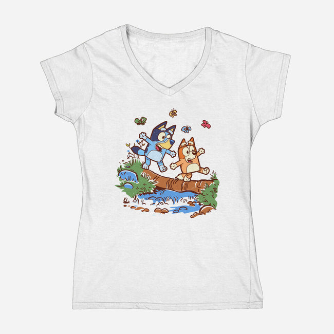 Walking Down The Stream-Womens-V-Neck-Tee-Xentee