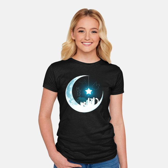 Kitten Moon Night-Womens-Fitted-Tee-Vallina84