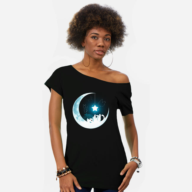 Kitten Moon Night-Womens-Off Shoulder-Tee-Vallina84