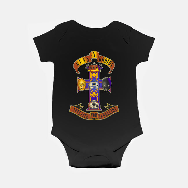 Guns N Droids-Baby-Basic-Onesie-retrodivision